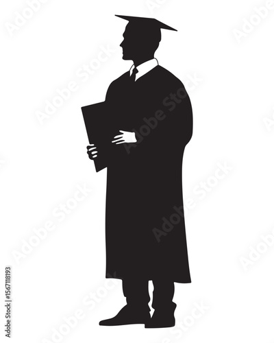 silhouette design of female graduate student vector art