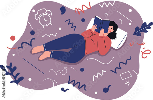 Woman resting on couch in cozy living room with abstract decorations and relaxed posture 
