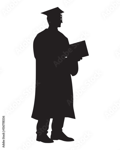 silhouette design of female graduate student vector art