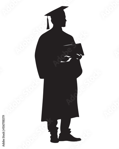 silhouette design of female graduate student vector art