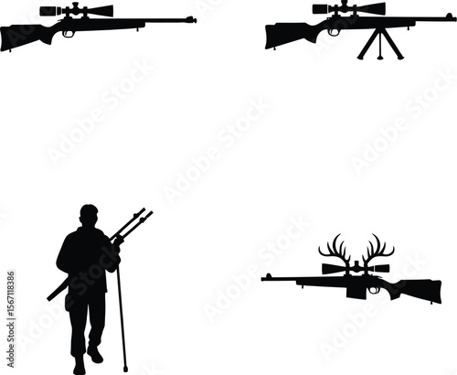 Hunter silhouettes with rifles and scope