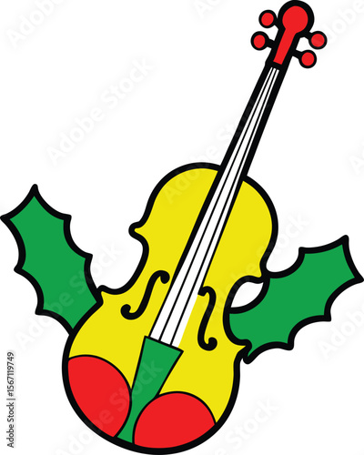 vector outline violin with holly logo icon with wh.eps