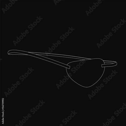 A black eyepatch with a white line art patch on one eye, outlined in clean vector style on a dark background. The minimalist design features smooth curves and sharp details, creating a bold contrast.