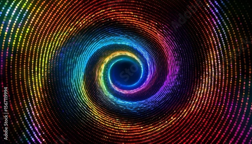 vibrant gradient dot spiral against deep backdrop creating a sense of depth
