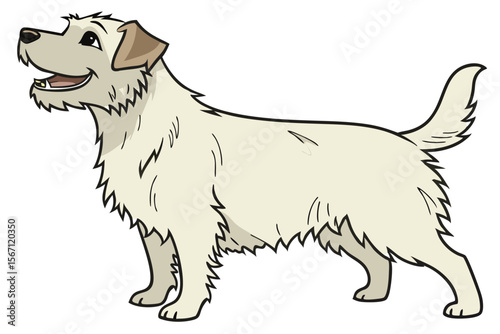 Cartoon Dog with Cream Fur Standing Sideways with a Smiling Expression Perfect for Children's Books or Pet Illustrations