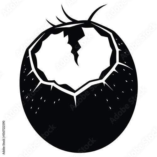Stylized Silhouette of a Cracked Sphere with Jagged Edges and Minimalist Design Hints at an Unstable or Imperfect Structure
