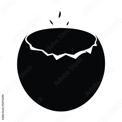 Cracked and Broken Sphere Silhouette Illustrating Fragility Failure and Damage Black and White Symbolizing Vulnerability Destructive Forces and Imperfection Ideal for Visual Communication