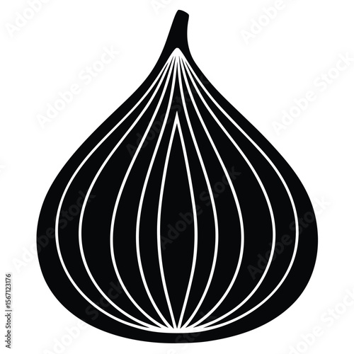 Stylized Silhouette of an Fig with Internal Structure Displayed in Bold White Lines Against Black Backdrop Creating Visual Depth