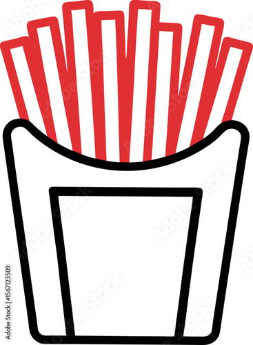 Bold Red and Black Vector Illustration of French Fries in Rectangular Box