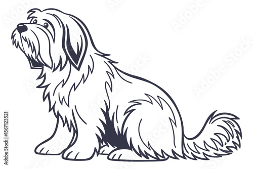 Cartoonish Tibetan Terrier Illustration Featuring a Cute Dog Sitting Elegantly with Fluffy Fur and a Playful Expression