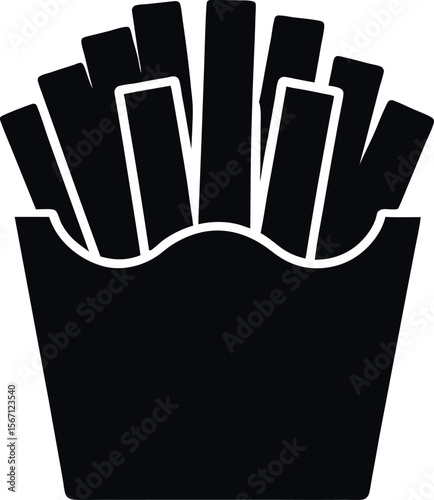 Black and White French Fries Silhouette in Takeout Box