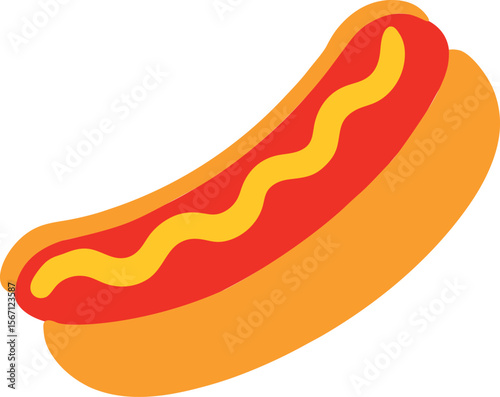 Cartoon Hot Dog with Yellow Mustard in Bright Vector Style