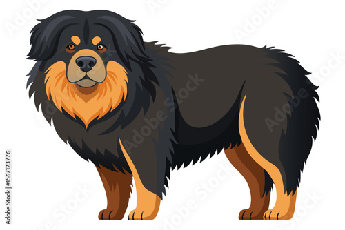 Majestic Tibetan Mastiff Illustration A Powerful and Loyal Breed Standing Proudly With Distinctive Features and Rich Coat