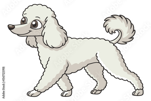 Cartoon Poodle Illustration Featuring Soft, Fluffy Fur and a Playful Pose on a White Background Perfect for Children