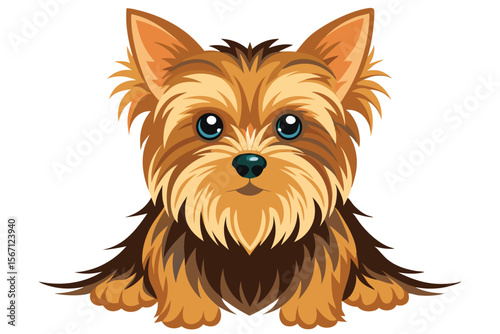 Adorable Yorkshire Terrier Puppy Illustration with Big Blue Eyes and Fluffy Brown and Gold Fur Showing a Cute Doggy