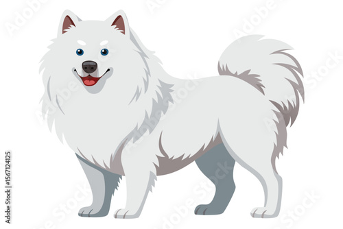 Adorable White Samoyed Dog with Blue Eyes a Breed Known for Their Gentle Nature and Fluffy Double Coat Portrayed
