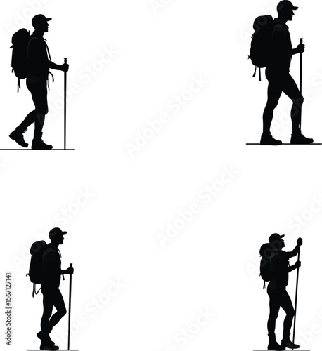 Hiking silhouettes backpackers trekking nature outdoors
