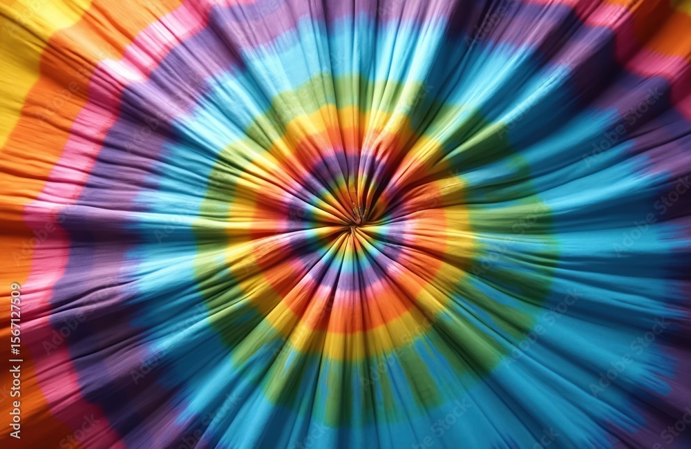 Obraz premium Colorful tie-dye pattern background. Abstract art design with radial concentric circles. Bright vibrant colors blue orange yellow pink. Artistic illustration for textile, wallpaper, print, fashion.