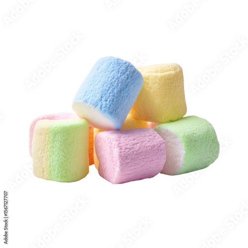 A delightful pile of colorful marshmallows. They are a treat, soft, and fluffy, ready to bring a burst of joy