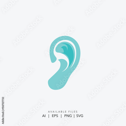 Modern Stylized Ear Logo, Aqua Blue Human Ear Graphic, Clean Minimalist Ear Symbol
