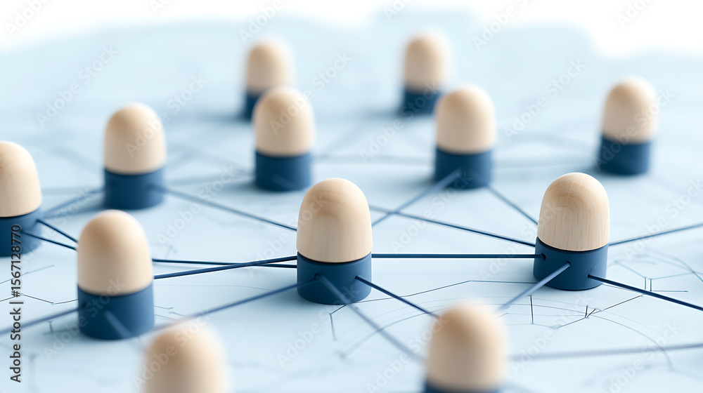 Obraz premium Interconnected network of figures, symbolizing collaboration, communication, and relationships within a structured system.