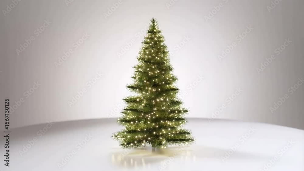 Artificial Christmas tree decorated with lights on white background 