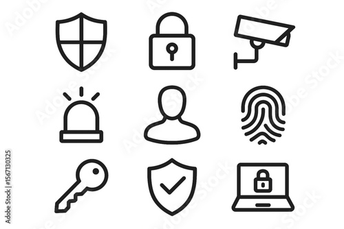 Security Icons Vector Set – Safety and Protection Symbols on White Background