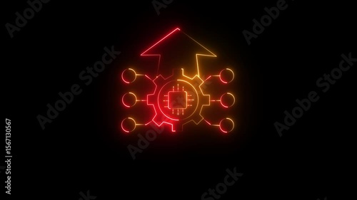 Wallpaper Mural Futuristic glowing gear with microchip and up arrow icon Digital innovation with processor and gear, growth symbol Neon circuit gear with microchip and rising arrow Neon animation video Torontodigital.ca