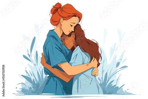 Nurse comforting patient isolated