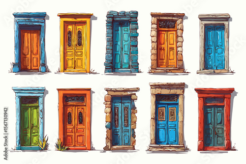 Set of colorful doors isolated