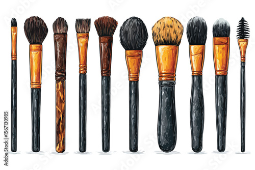 Set makeup brushes isolated