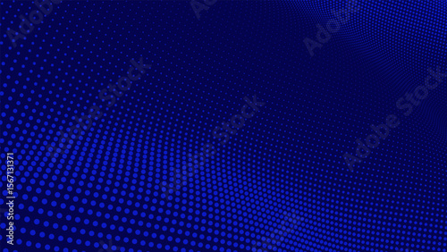 Blue halftone pattern on a dark background. Abstract graphic design with wavy dots. Modern technology and digital concept element.