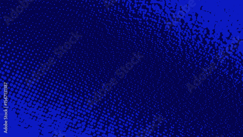 Halftone dotted gradient background abstract dark blue color. Digital design with geometric pattern. Modern graphic decor element backdrop.