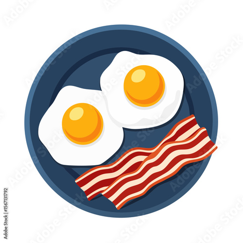 Plate off Bacon and Eggs Isolated on a Transparent Background