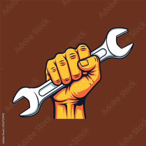 Hand Holding Double-Ended Wrench.
