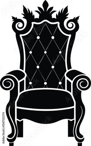Curved Armchair Throne Silhouette with Classic Look in Vector Format