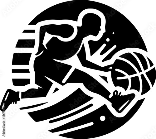 Silhouette of a person dribbling a basketball, clean flat vector style
