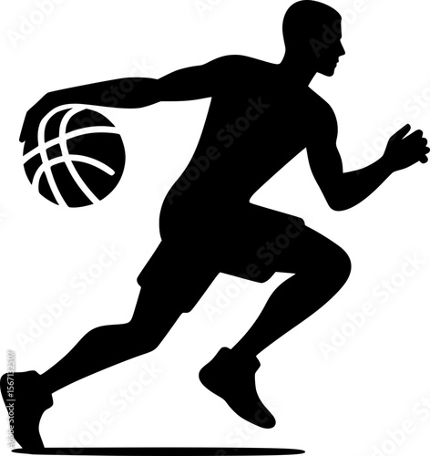 Silhouette of a person dribbling a basketball, clean flat vector style
