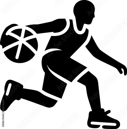 Silhouette of a person dribbling a basketball, clean flat vector style
