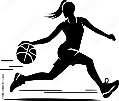 Silhouette of a person dribbling a basketball, clean flat vector style
