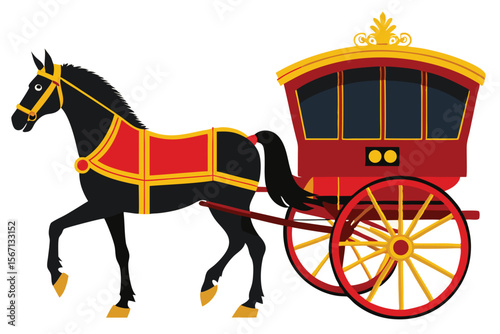 Elegant Horse-Drawn Carriage a Timeless Depiction of Luxury and Tradition a Beautifully Illustrated Scene of Transportation
