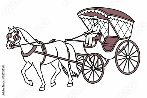 Horse Drawn Carriage with Driver Depicts Historical Transportation and Elegant Design, a Classic and Vintage Mode of Travel