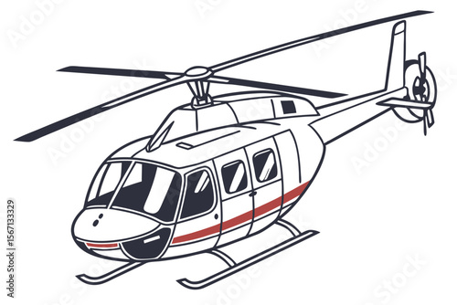 A Striking Vector Illustration of a Sleek Helicopter with a Red Stripe, Displaying a Modern and Clean Aesthetic Appeal