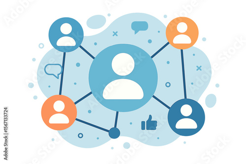 Social Media Network Connection Concept. Flat Vector Illustration of Online Community, User Profile, Digital Communication, Networking, Teamwork, Internet Collaboration, Social Interaction Icons