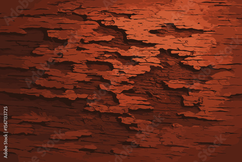 Weathered Red Wood Texture Background. Grunge Rotten Timber Surface With Abrasion, Distressed Rustic Planks, Peeling Paint, Rough Natural Pattern. Modern Flat Vector Illustration For Design And Decor