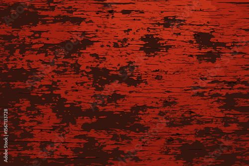 Red Grunge Wood Texture Background. Rotten Timber Surface With Peeling Paint, Weathered Rough Planks, Distressed Vintage Pattern, Rustic Old Board, Flat Vector Illustration For Design And Decoration