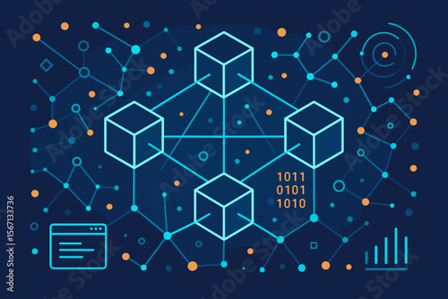 Blockchain Technology Network Structure, Digital Data Connection, Decentralized Database, Futuristic Distributed Ledger, Cryptocurrency, Secure Data Exchange, Modern Vector Illustration