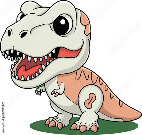 Cute cartoon dinosaur vector with big eyes sharp teeth and tiny arms for prehistoric animal fun and kids art
