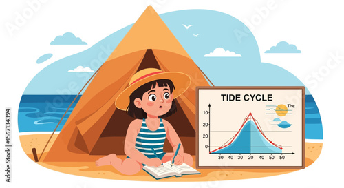 Girl Learns About Tides While Camping At The Beach