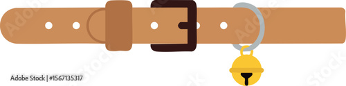Brown pet collar with black buckle and yellow bell vector illustration 